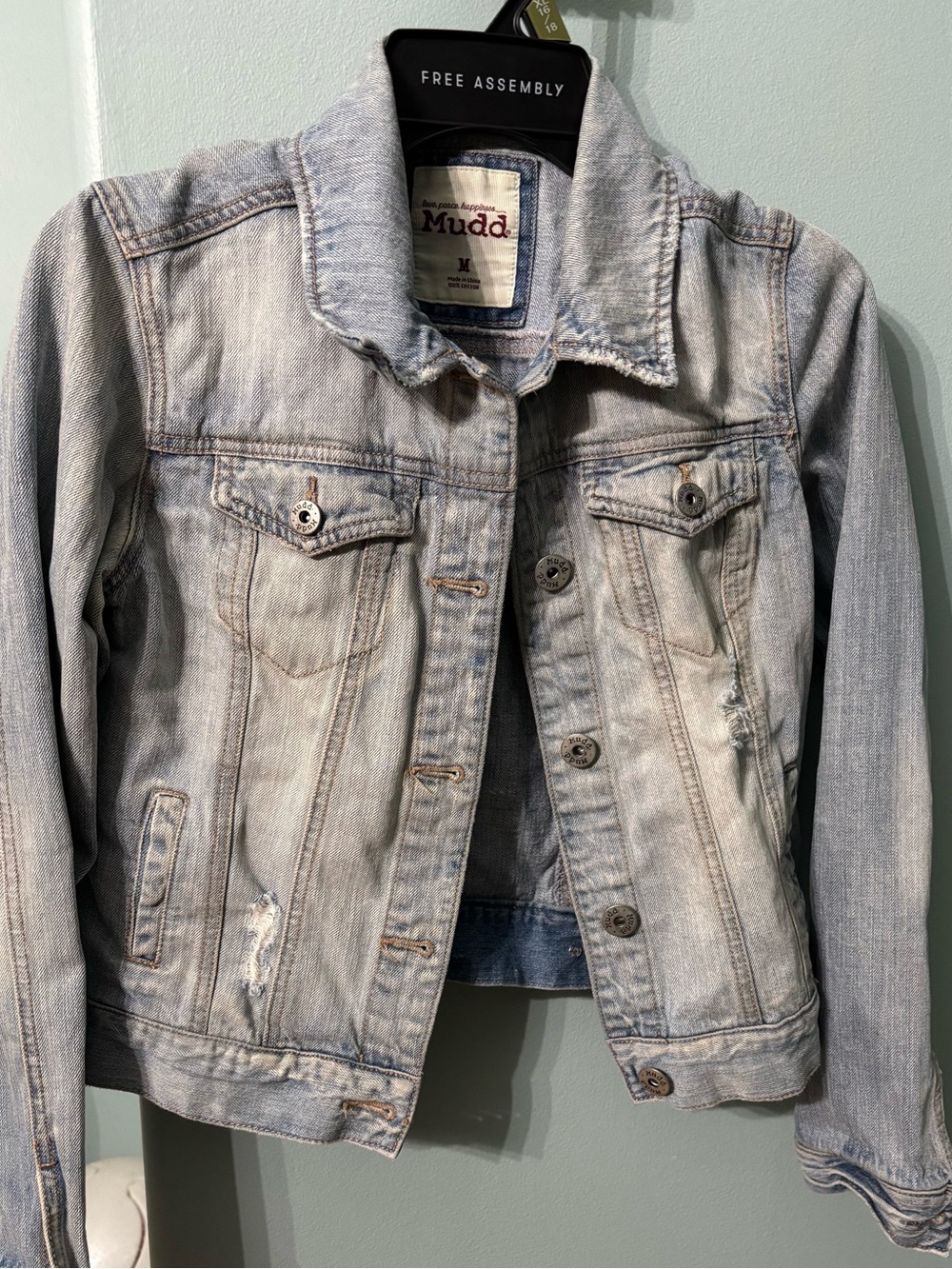 Mudd Women's Light Wash Distressed Denim Jacket